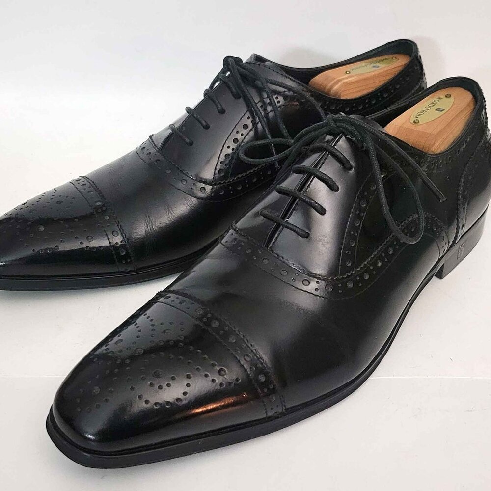 Versace Collection Black Leather Cap Toe Wingtip Dress Shoes Men's EU 45 US 12